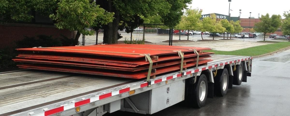 Freight that is secured on a flatbed trailer
