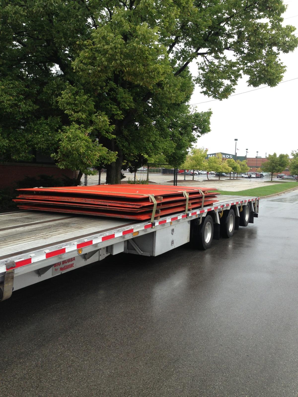 Freight that is secured on a flatbed trailer